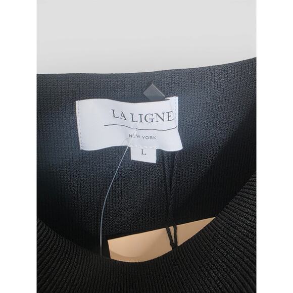New with Tags La Ligne Henriette Dress L Black Ivory Knit Drop Waist Slit Flowy - Picture 11 of 16